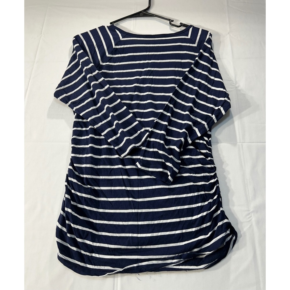 Michael Kors Navy White Striped Ruched Side Top Gold Shoulder Zips Large